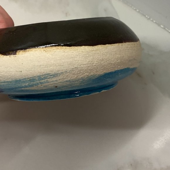 Handcrafted Pottery With Blue and Brown Glaze - Picture 2 of 9